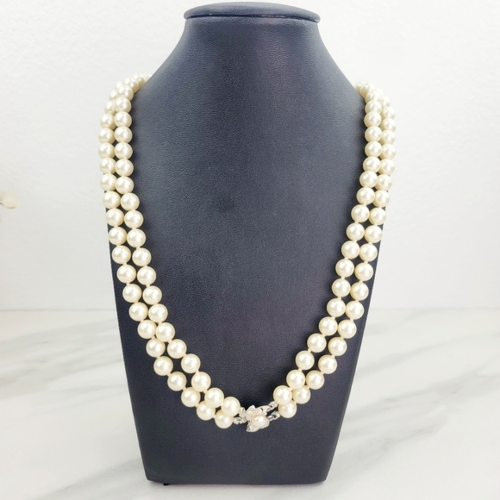 Vintage Elegant Pearl Necklace Women Jewelry Double Strand 23" Accessories Gift